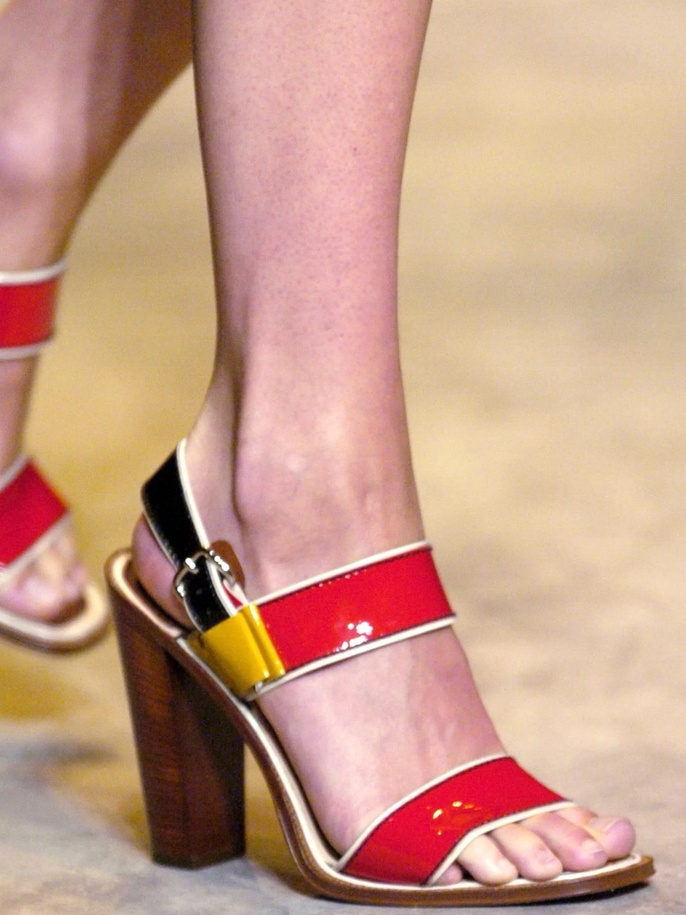 Prada Red Patent Multi‑Accent Block Heel Sandals